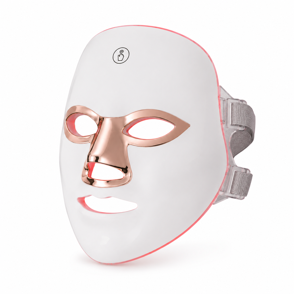 LUMEN 7-color LED mask — white and rose gold finish, touch control